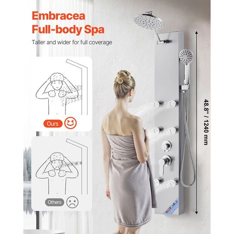 Colonne de douche avec pommeau de douche effet pluie, système de panneau de douchette mural haute pression acier inox brossé 124 cm… (1/5)