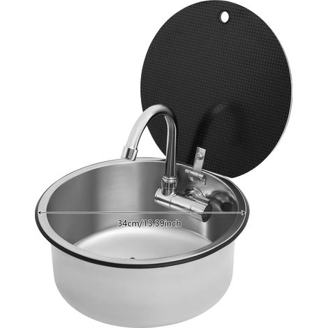 Lavabo à main, acier inoxydable 304, 13,39 pouces de diamètre, 5,91 pouces de hauteur, cuve unique, méthode d'assemblage (1/5)