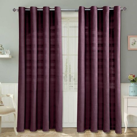 HOMESCAPES Cotton Rajput Ribbed Purple Curtain Pair, 66 x 72" Drop