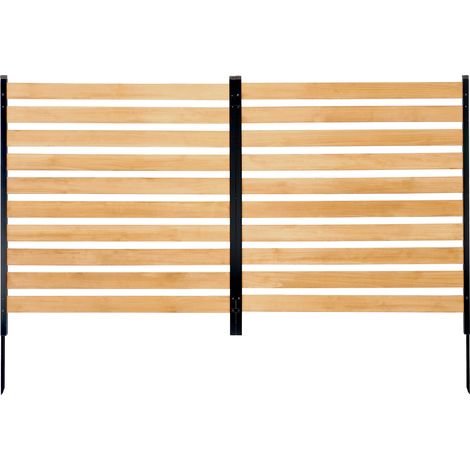 Mophorn Clôture de confidentialité en bois, écran pour climatiseur à 2 panneaux, 1100 x 982 mm, avec piquets métalliques, montage rapide, brise-vue extérieur idéal pour embellir votre jardin (1/5)