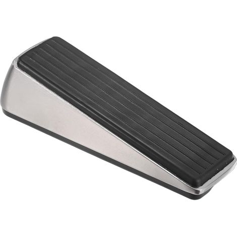 Butée de porte en zinc et caoutchouc de 32 mm de hauteur (1,3 pouce) pour le bas de toute porte lourde/tout type de sol, cale de porte avec base antidérapante en caoutchouc [Argent brossé] (1/5)