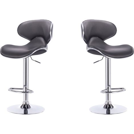 Hobag – Lot de 2 tabourets de bar gris – Assise en polyuréthane – Hauteur réglable 89-110cm – Pied en acier robuste – Diamètre assise 64-85cm