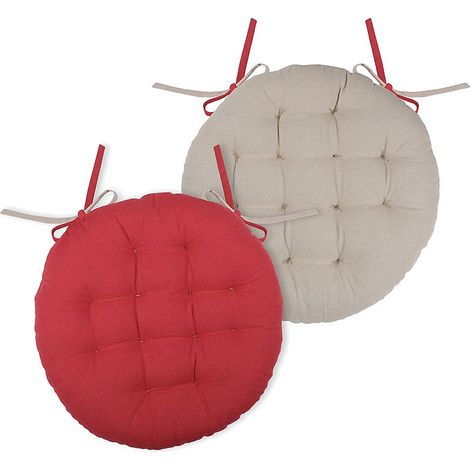 1 Galette de chaise ronde STOF rouge/lin Ø.38cm reversible - STOF