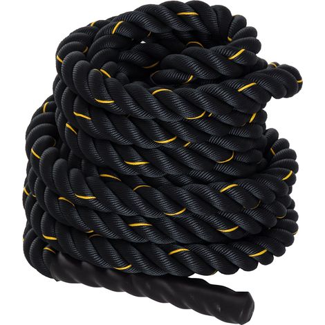 Cuerda de Batalla Ø38 mm Longitude 9 m Battle Rope Formación Battling Power Cuerda Ejercicio Fitness Deporte Poliéster Ultra Resistente Negro (1/5)