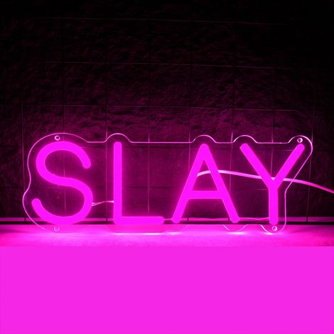 Enseigne néon LED « Slay » – Luminaire décoratif à intensité variable – Style Preppy et esthétique – Parfait pour chambre de fille, salon ou dortoir – Dimensions : 13,7 x 4,7 pouces (1/5)