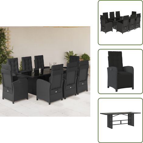 Cuscini da seduta - vidaXL Set da Pranzo da Giardino 9 pz con Cuscini Nero in Polyrattan - Cuscini da schienale