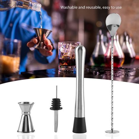 Ensemble de 4 outils à cocktails durables en acier inoxydable pour la maison et les fêtes (B) (1/5)