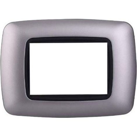 Plaque plastique arrondie 3 modules Bticino Livinglight compatible Ettroit, coloris argent - LN88306
