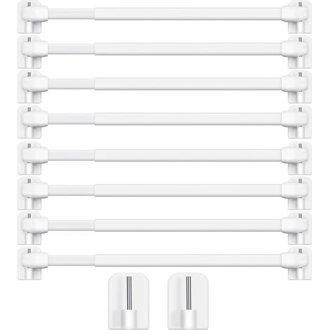 8 Pièces Tringle à Rideau en Plastique Réglable Extensible Tige de Tension Barre de Placard Pôle de Rail de Rideau Crochets de Tringle à Rideau Auto-Adhésifs, 15,7 à 27,5 Pouces (Blanc) (1/5)