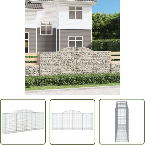 The Living Store Panier de gabions arqué 300x50x120/140 cm Fer galvanisé - Paniers De Gabions - Mur De Gabion - Clôture De Jardin - Décoration Extérieure - Barrieres Jardin (1/5)