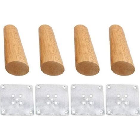 Pieds de meuble inclinés en bois massif – Lot de 4 pièces de 20 cm avec plaques et vis pour canapé, lit, table ou TV (1/4)