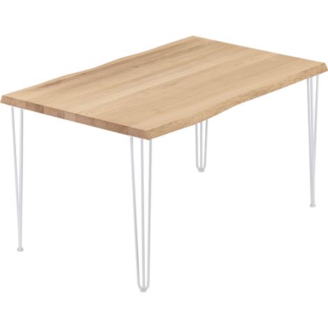 LAMO Manufaktur Esstisch Küchentisch, mit Baumkante 140x80x76 cm (AxBxH), Creative, Natur / Weiss, LAB-01-A-002-9016Cr