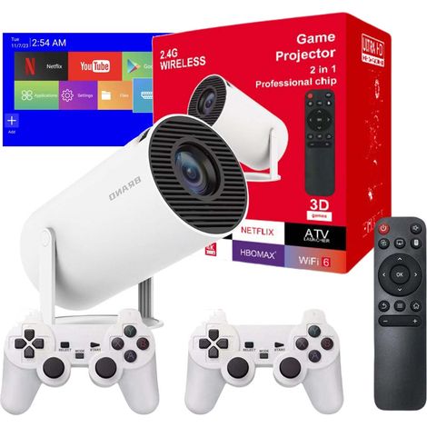 Filiyano – Projecteur intelligent Android 11 avec manettes de jeu, Netflix et applications (blanc) (1/2)