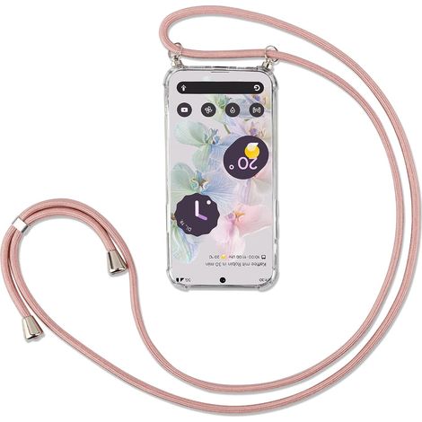 Custodia in silicone trasparente per Google Pixel 6A + cordino rosa (1/5)