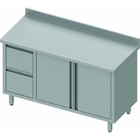 Table Armoire Inox Adossée - 2 Portes & 2 Tiroirs - Gamme 600 - Stalgast