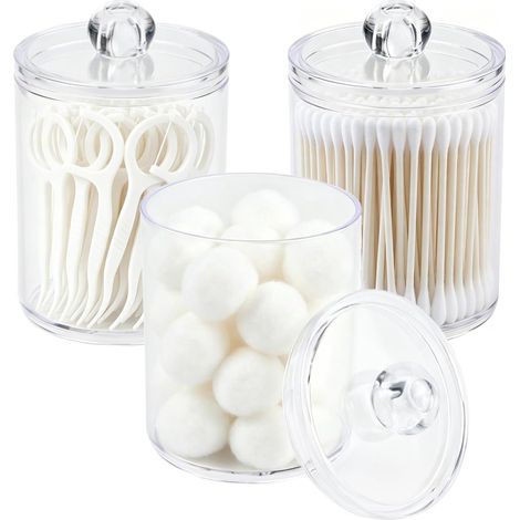 3 Pièces Boite Rangement, Couvercle, Transparent, Pour Cotons-Tiges, Disques, Salle De Bain (1/5)