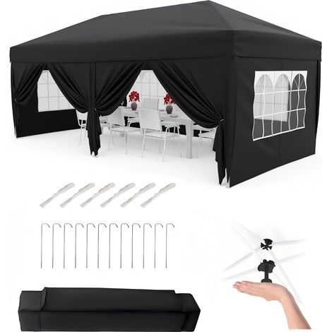 Barnum Pliant 3x6 m avec 6 Parois Latérales - Tonnelle de Réception Imperméable et Anti-UV - Hauteur Réglable - Sac à Roulettes