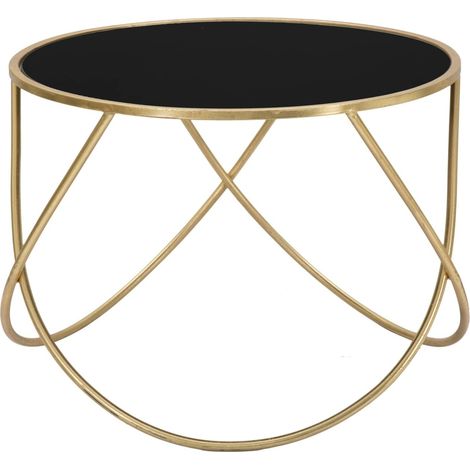 Tavolinetto Ring Ø60x45 cm in Ferro MDF e Specchio Nero e Oro