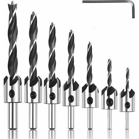 Set mit 8 Holzbohrern, HSS-Senker, Schnellbohrer mit Innensechskantschlüssel, Anfaswerkzeug zum Aufweiten von Löchern (3, 4, 5, 6, 7, 8, 10 mm) (1/4)