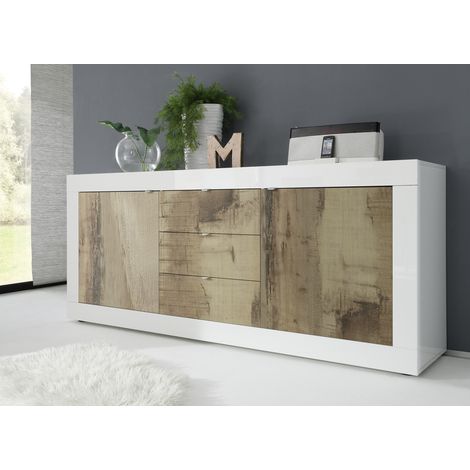 Buffet/bahut moderne 210 cm blanc/chêne pero Agathe (1/5)