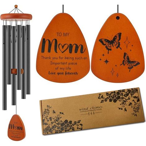 Carillon éolien de 94 cm (37 po) en pin et aluminium, pour terrasse et balcon, son clair et mélodieux, épaisseur de paroi de 1,2 mm, noir avec crochet en fer (1/5)
