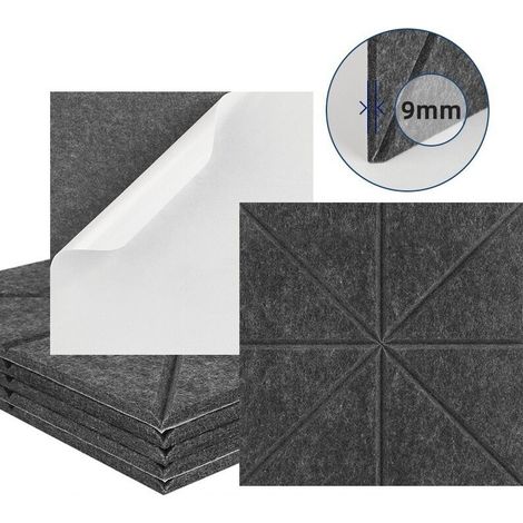 Lot de 12 panneaux acoustiques auto-adhésifs, rembourrage insonorisant en polyester, panneaux muraux insonorisants haute densité, 30 x 30 x 1 cm, gris (1/5)