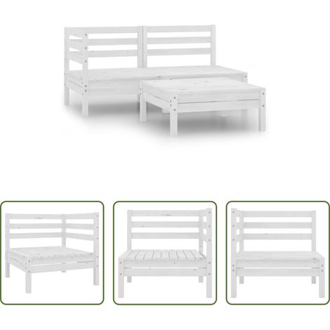 Holzsofa - 3-tlg. Garten-Lounge-Set Massivholz Kiefer Weiß (1/5)