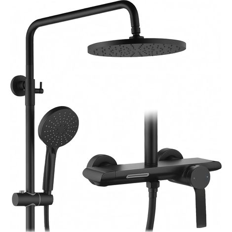 Colonne de douche,Ensemble de colonne de douche 3 en 1 Noir,260 mm de Douche De Tête,3 Modes De Douche À Main Et Sortie D'eau Inférieure,Douche à effet pluie avec compartiment de rangement (1/5)
