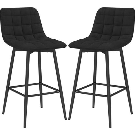 Set de 2 Tabourets de Cuisine Style Nordique en Tissu Effet Velours et Métal, 45x47x84 cm, Noir (1/5)