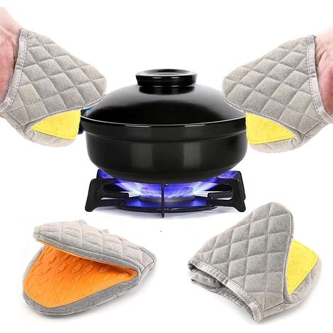 lot De 2noir + Orange Mini Gants De Cuisine Rsistants  La Chaleur En Silicone Antidrapants Avec Boucle De Suspension Pour Micro-ondes Et Four, Sup (1/5)
