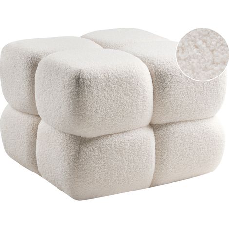 Puf moderno cuadrado decorativo dormitorio sala de estar reposapiés bouclé blanco crema Caliente