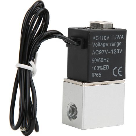 Électrovanne à réponse rapide pour eau, air et huile, 2 positions, 2 voies, en alliage d'aluminium DC110VG1/8 po
