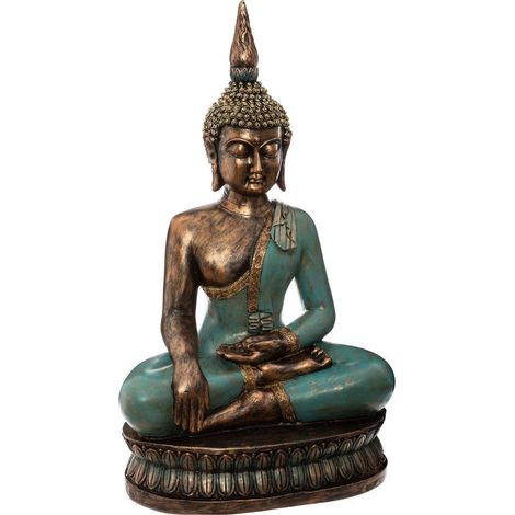 Atmosphera – Statue Bouddha assis 72,5cm en polyrésine – Finitions bronze et vert cuivre – Décoration zen pour intérieur – Inspirée de l'Extrême-Orient (1/5)