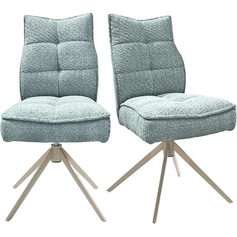 Lot 2 chaises pivotantes tissu bouclette bleu pieds taupe – CYNTHIA