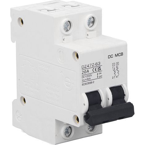 Disyuntor de CC, protección contra sobrecarga, sistema magnético, disyuntor fotovoltaico, 2P, 1000V, 20A (1/5)