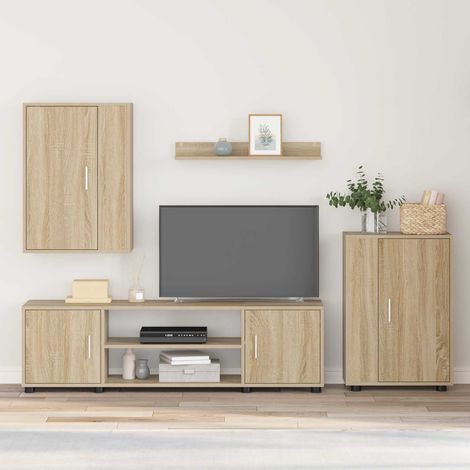 Ensemble meuble TV 4 pcs-Banc TV-Meuble Télé Chêne Sonoma Bois d'ingénierie (1/5)