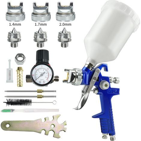Aérographe HVLP, pistolet à air comprimé à alimentation par gravité avec buse de 1,4/1,7/2 mm et flacon pulvérisateur de 600 ml pour peinture au pistolet sur meubles de voiture (1/5)