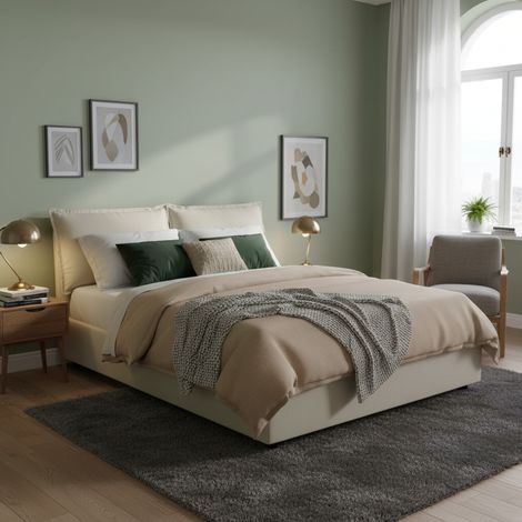 Talamo Italia - Letto matrimoniale Amy, Letto contenitore con rivestimento in tessuto, 100% Made in Italy, Apertura frontale, con materasso Cm 160x200 incluso, Beige (1/5)