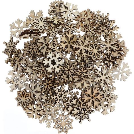 100 Pièces Flocons de Neige en Bois de Noël Beige (1/5)