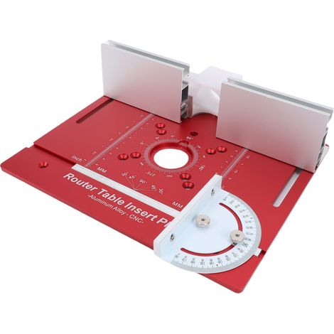 [JAMAIS UTILISÉ]Plaque d'insertion pour table de défonceuse avec échelles impériales et métriques, plaque rabattable en alliage d'aluminium avec guide d'onglet et butée. (1/5)