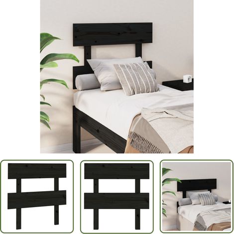 SKM Tête de lit Noir 93,5x3x81 cm Bois massif de pin (1/5)