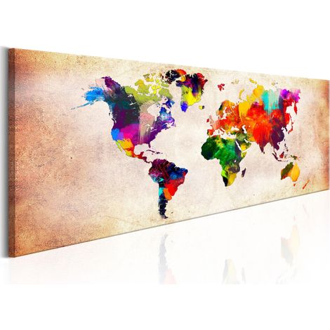 Quadro - World Map: Colourful Ramble - 150x50 (1/4)