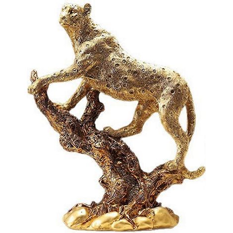 Statue de léopard doré de luxe sur branche, sculpture de guépard, élégante figurine d'animal sauvage pour la maison et le bureau (1/5)
