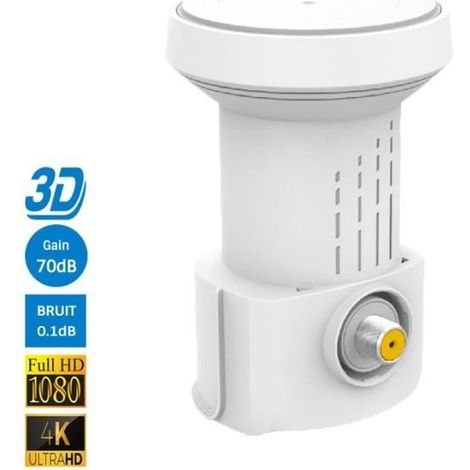 LNB SINGLE HIGH GAIN 70 DB - FACT.BRUIT 0,1DB FULL HD 4K TNTSAT ASTRA FRANSAT