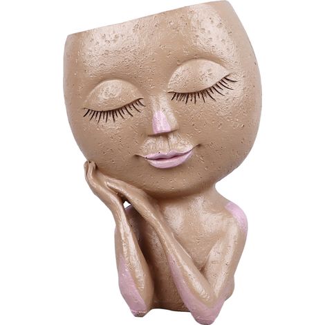 Pot de Fleurs Visage Décoratif Résine Résistante aux UV avec Trou de Drainage pour Intérieur et Extérieur (1/5)