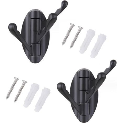 （Noir）Lot de 2 Porte-manteau Mural Pivotant en Acier Inoxydable avec 3 Bras Pliable, Cintre Suspendu/Patère/Porte-Serviette à Rotation 180° (1/4)