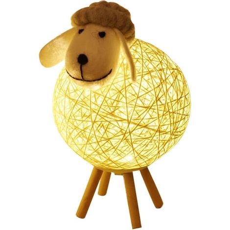 Veilleuse Agneau Usb En Rotin Et Bois Lampe De Nuit Créative Pour Enfants Chambre Bureau Ambiance Douce Led Décorative (1/5)