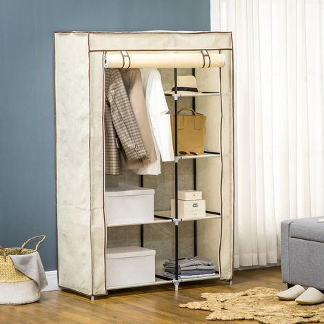 Penderie en tissu pliable avec 2 tringles et 6 étagères, crème, 103 x 43 x 162,5 cm (1/5)