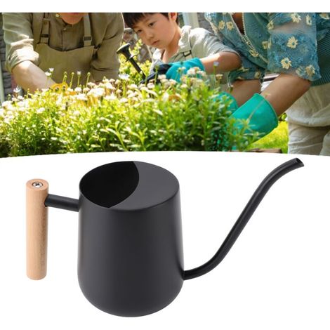 Arrosoir Métallique Élégant Style Nordic Long Bec pour Succulentes Jardins Noir 1L Capacité Bois Massif Inoxydable Résistant 1000ml/35oz Décoratif Étanche (1/5)