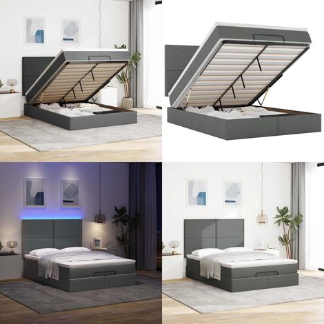 vidaXL Ottoman-Bett mit Matratze & LEDs Dunkelgrau 140x200 cm Stoff (1/5)